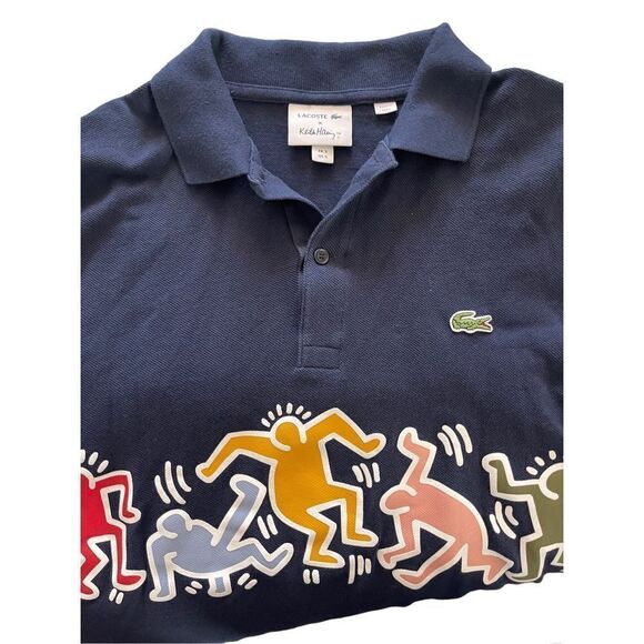Lacoste X Keith Haring Mens Navy Blue Classic Graphic Print Polo Shirt Size 5 - Picture 2 of 9
